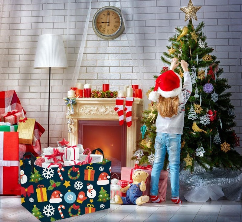 ESSME Rectangular Christmas Basket,Cute Baskets Empty with Handles, Snowmen Basket Gifts for Kids Room Decor,Boys and Girls,Candy Bins.(Christmas). - Image 3